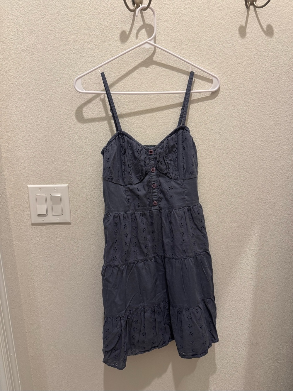 Hollister Gray Eyelet Tiered Mini Dress